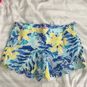 Lilly Pulitzer Blue and Yellow Floral High Waist Shorts